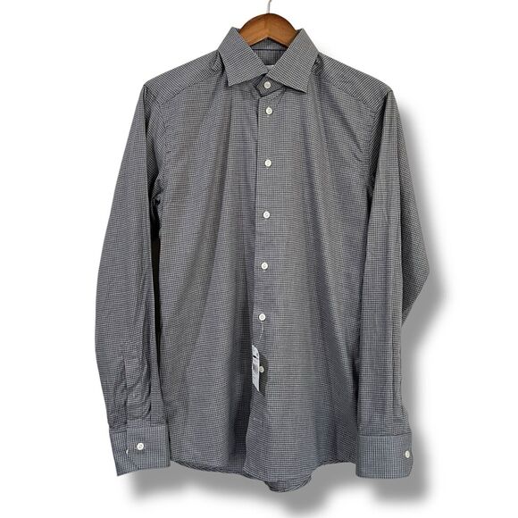 NWT Eton Mens Size Small 15 38 Slim Microcheck Cotton Flannel Dress Shirt Gray - Picture 1 of 6